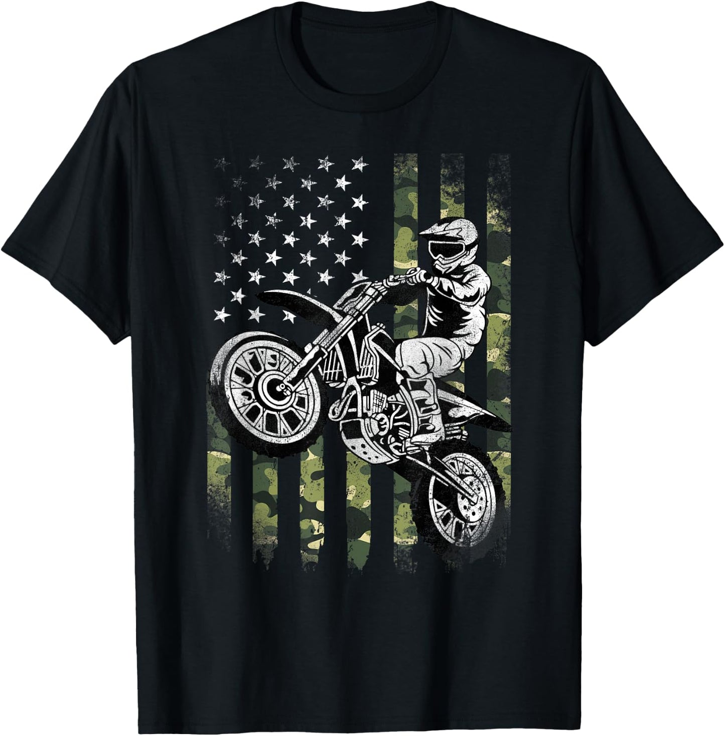Dirt Bike American Camo Flag Motocross Dirtbike Biker T-Shirt - T-Shirt | Black