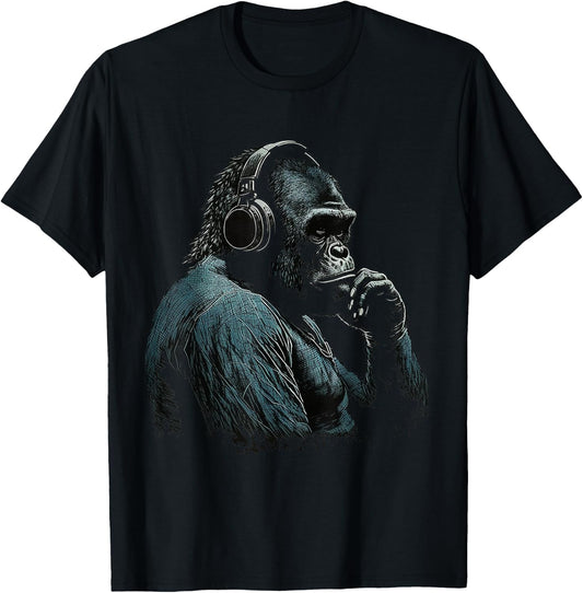 Gorilla Music Artwork Monkey Art Animal T-Shirt - T-Shirt | Black