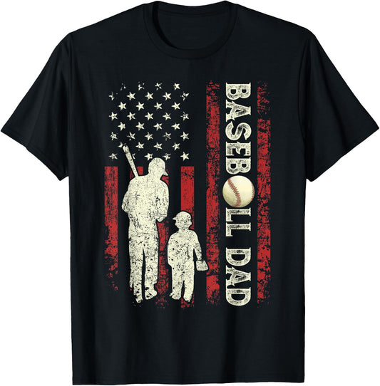 Fathers Day Baseball Dad USA Flag Gifts For Dad Men Baseball T-Shirt - T-Shirt | Black