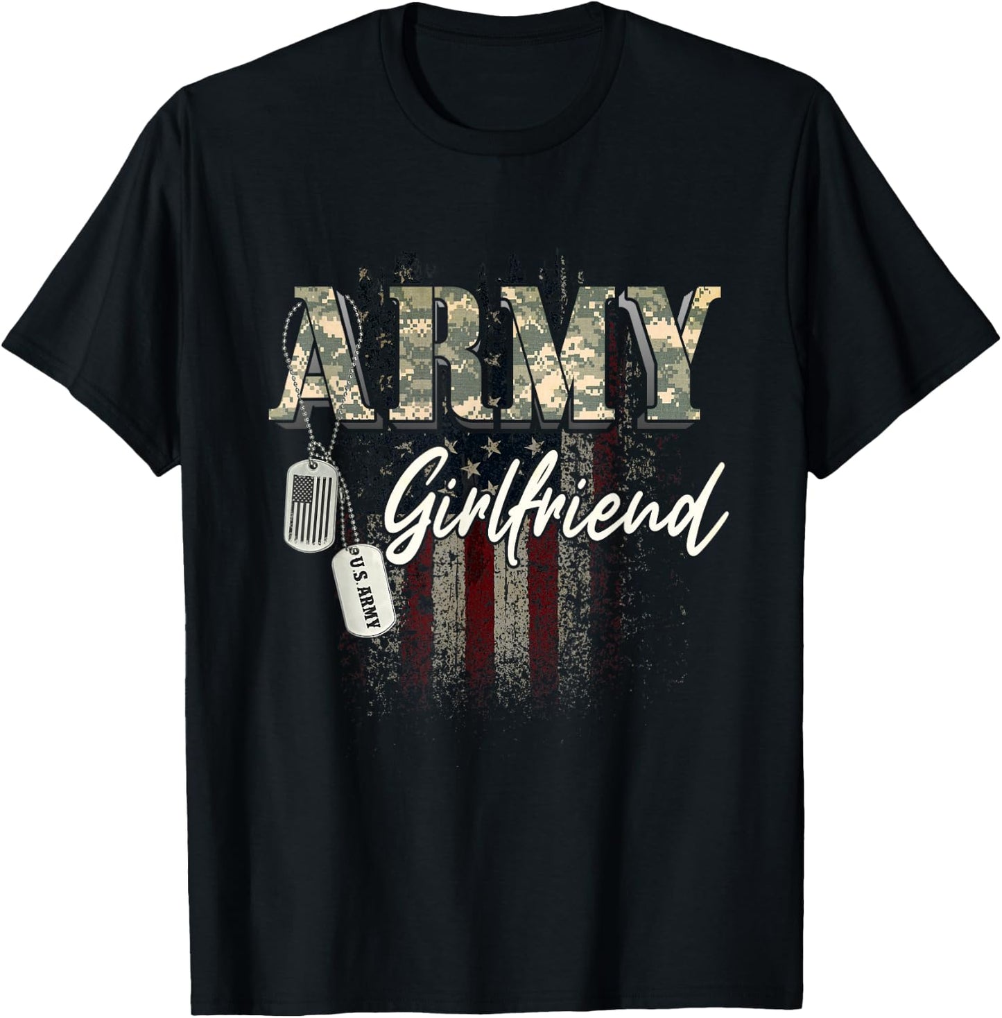 Proud Army Girlfriend American Veteran Military Gift T-Shirt - T-Shirt | Black