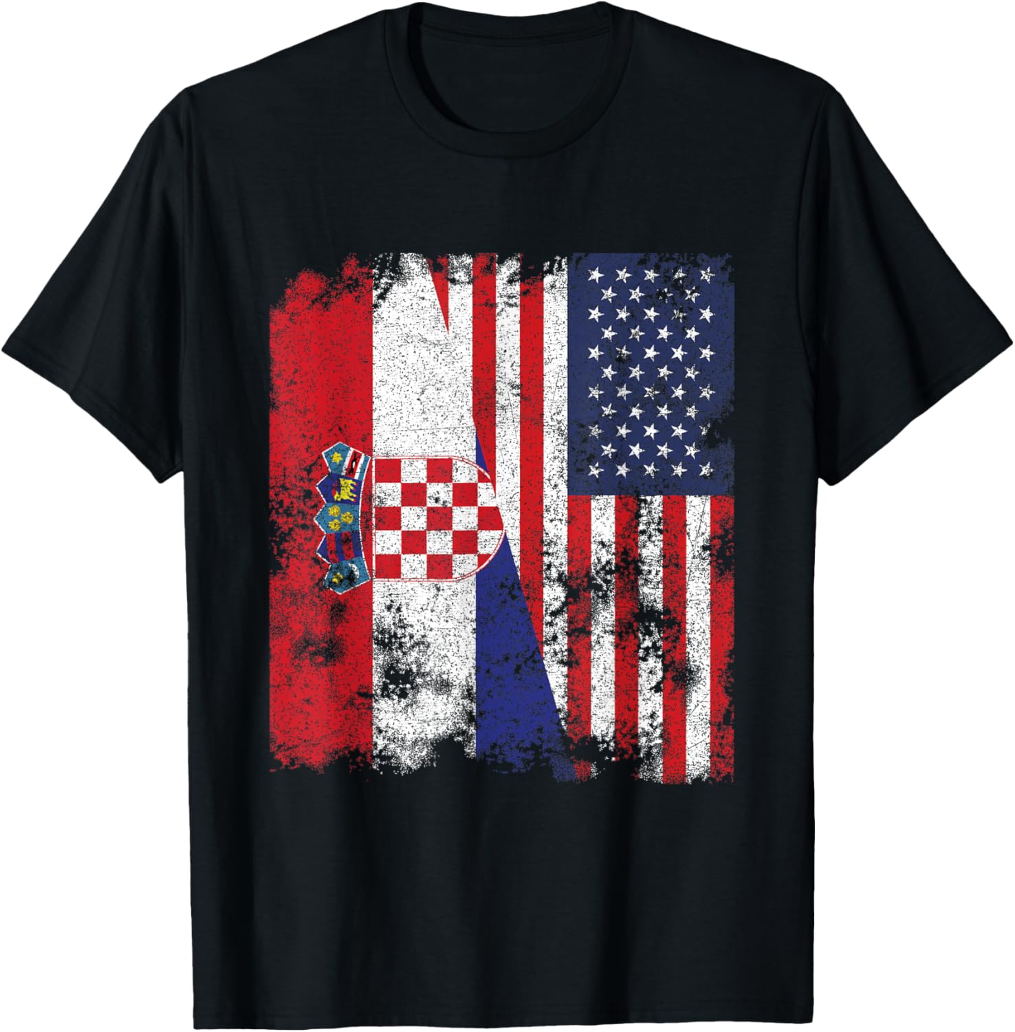 Croatia USA Flag Distressed - Half American T-Shirt - T-Shirt | Black