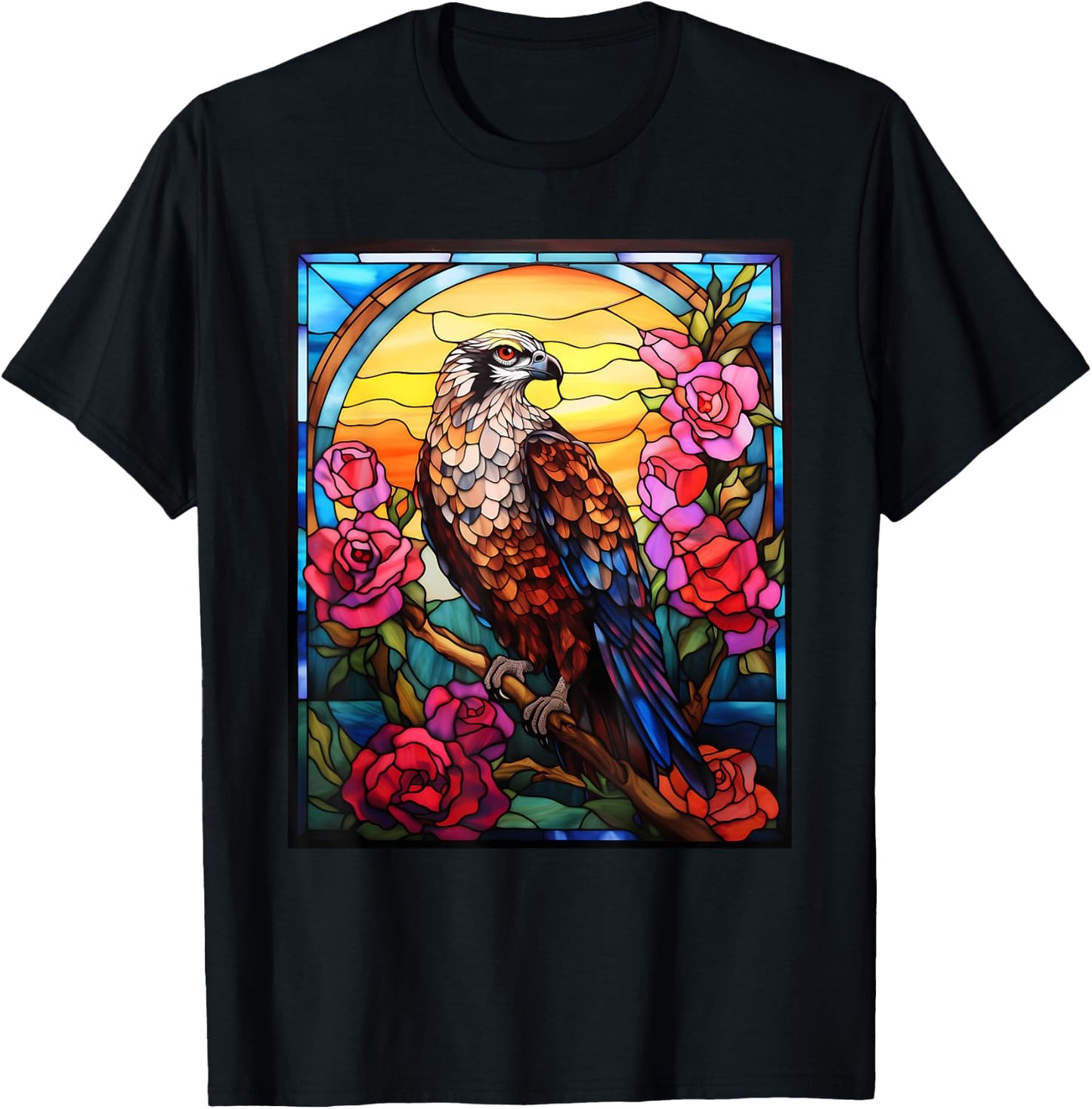 Stained Glass Style Osprey T-Shirt - T-Shirt | Black
