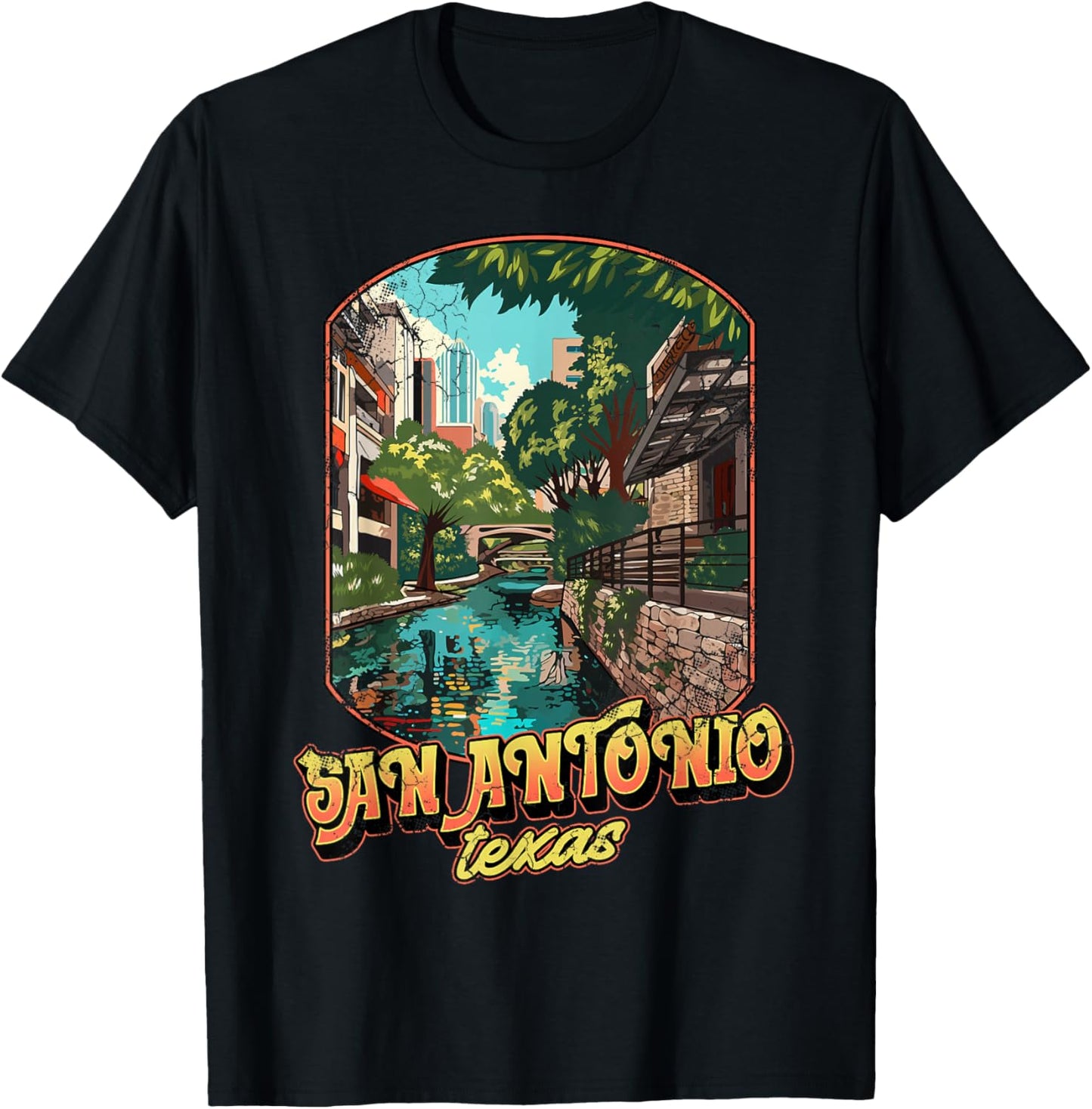 San Antonio Texas City Design Distressed T-Shirt - T-Shirt | Black