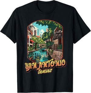 San Antonio Texas City Design Distressed T-Shirt - T-Shirt | Black