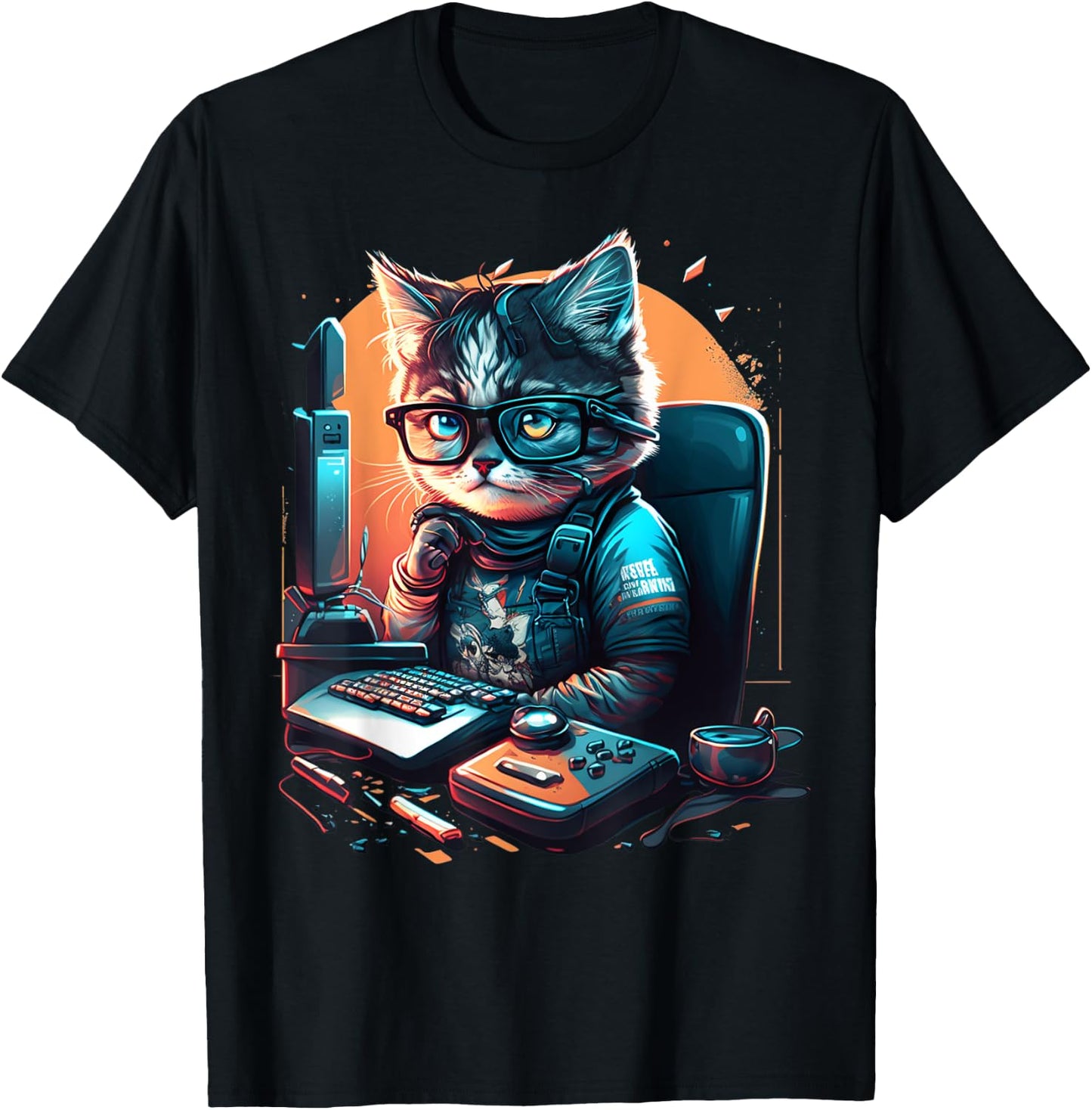 Cat Work On Computers with glasses cute cats Computer Nerd T-Shirt - T-Shirt | Black