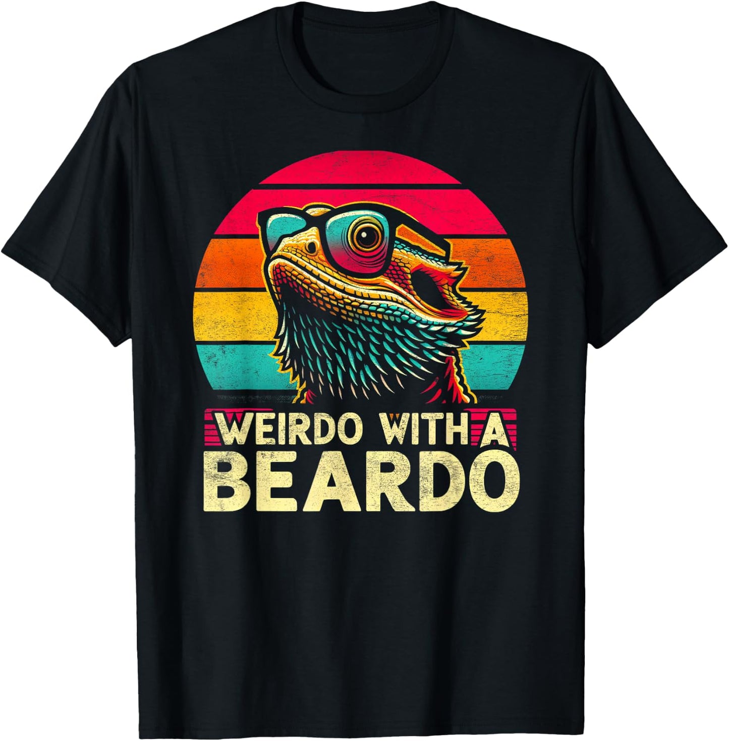 Bearded Dragon Funny Weirdo With The Beardo Retro Sunset T-Shirt - T-Shirt | Black
