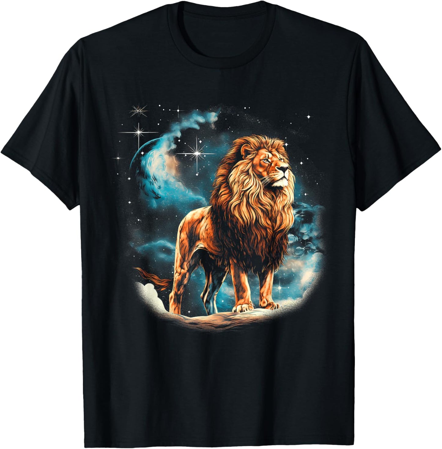 Starry Sky Proud Lion Male T-Shirt - T-Shirt | Black