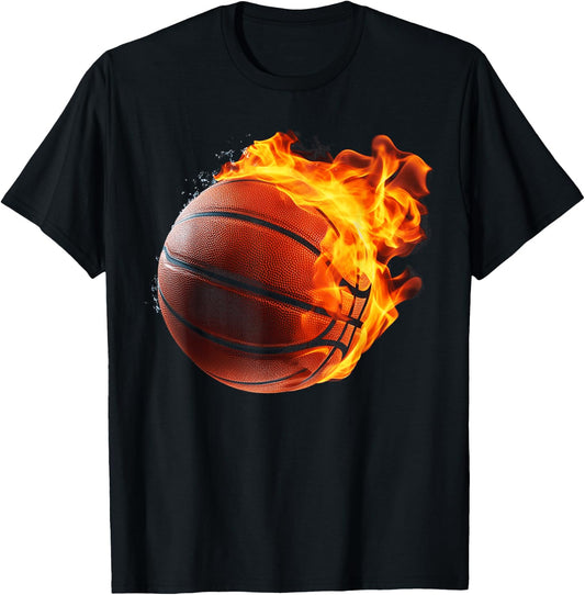Fire Basketball Ball Flaming Basketball Player T-Shirt - T-Shirt | Black
