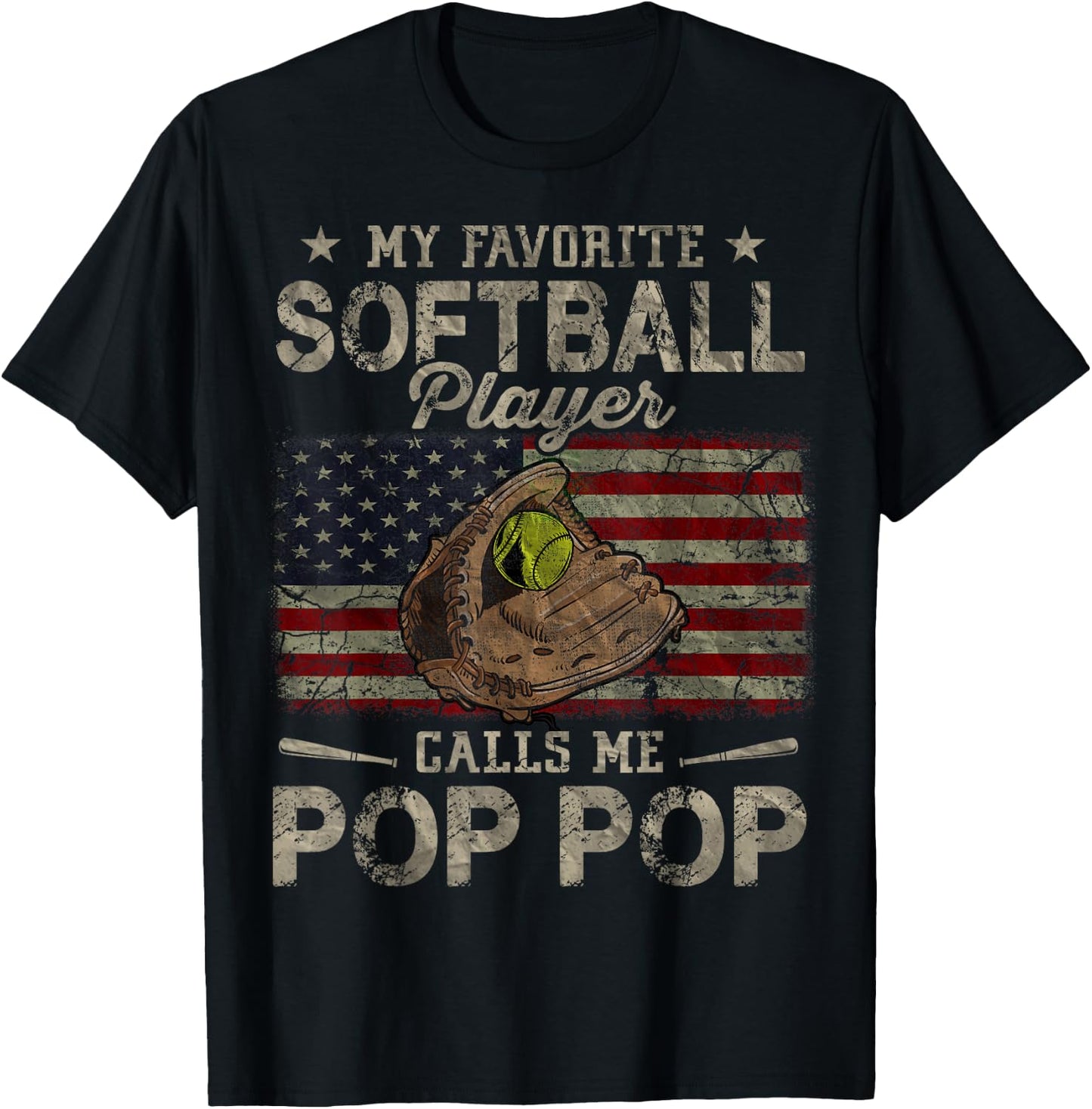 My Favorite Softball Player Calls Me Pop Pop Father's Day T-Shirt - T-Shirt | Black