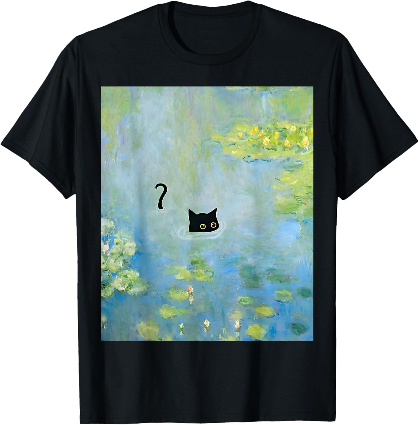 Black Cat Monets Summer Waterlily Women Girls Kids T-Shirt - T-Shirt | Black