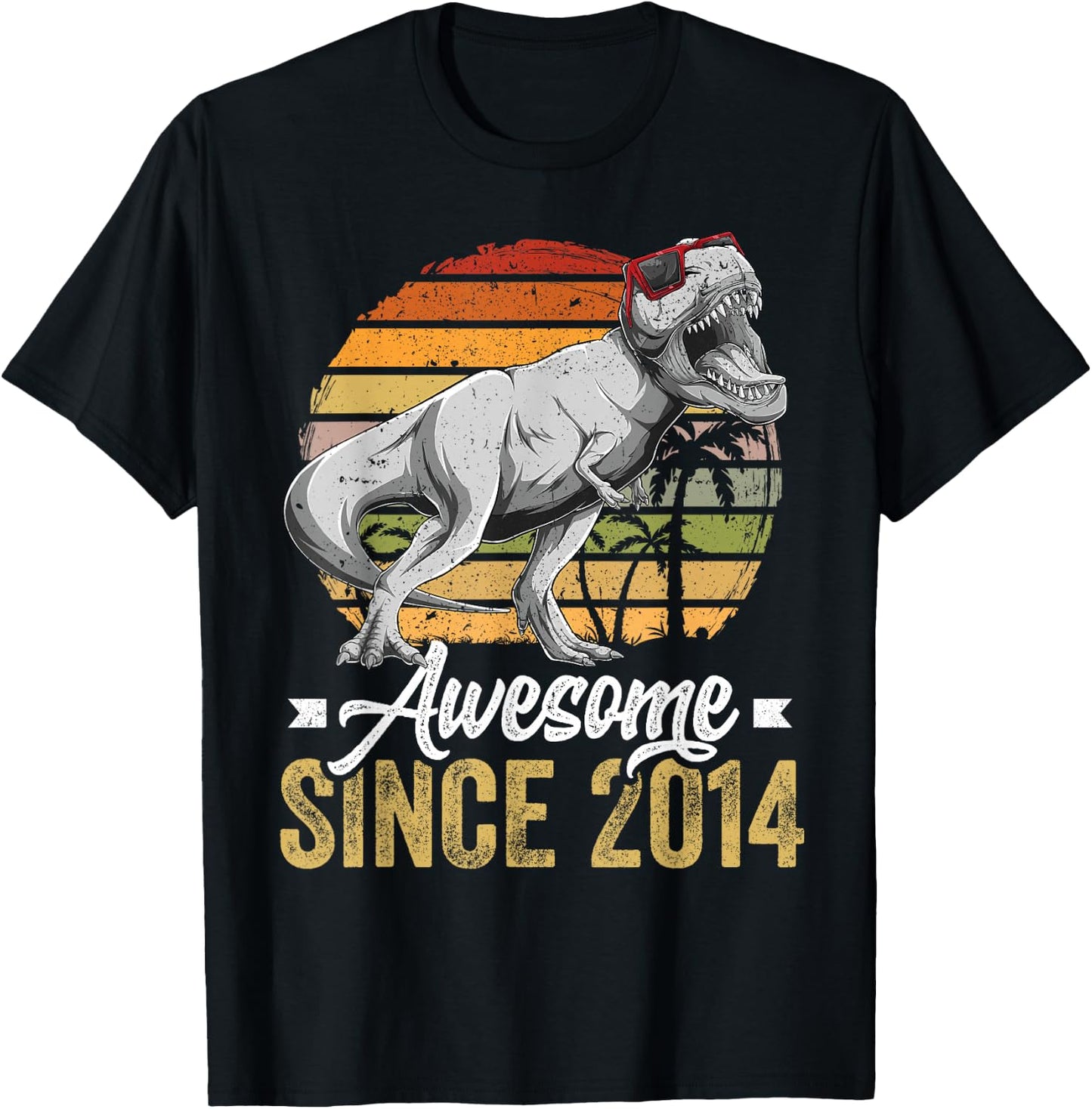 Awesome Since 2014 11 Years Old 11th Birthday Trex Dinosaur T-Shirt - T-Shirt | Black