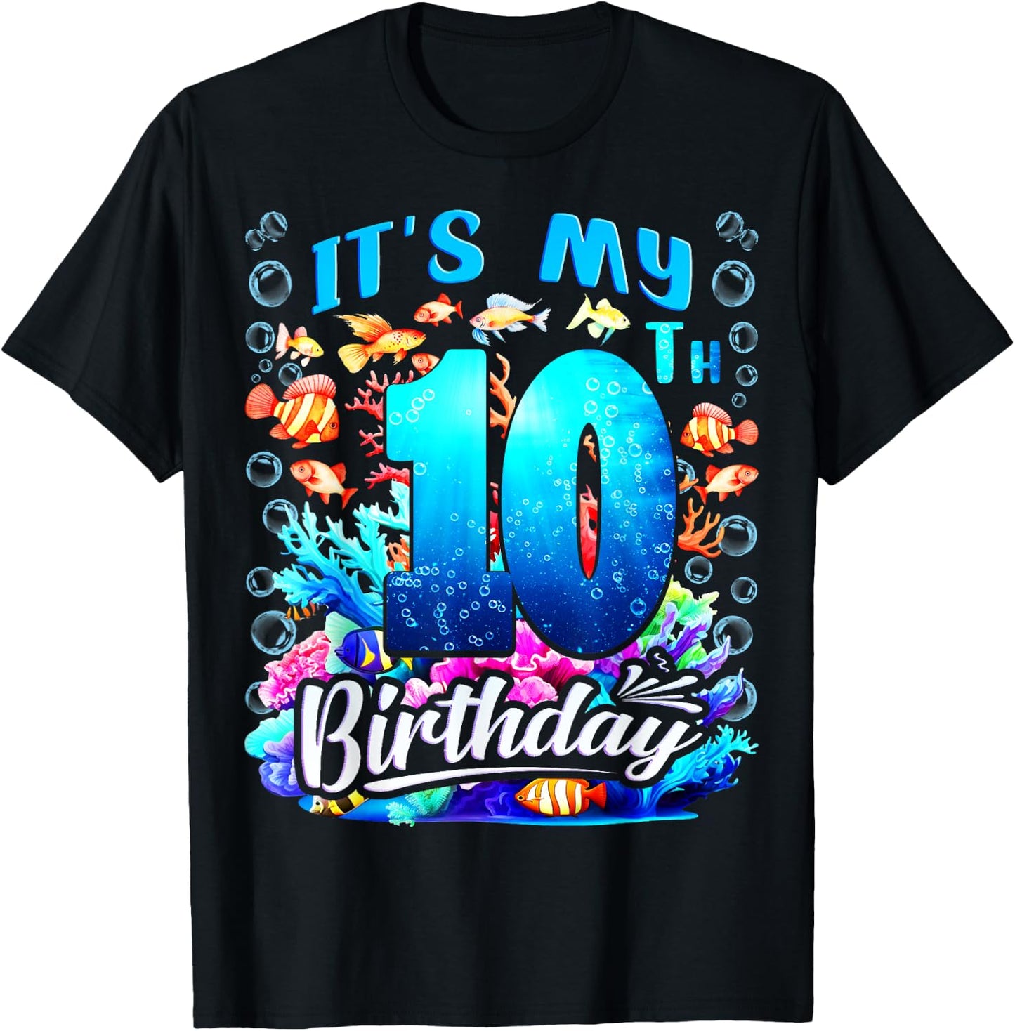 It's My 10th Birthday Boy Sea Fish Ocean Animals Aquarium T-Shirt - T-Shirt | Black