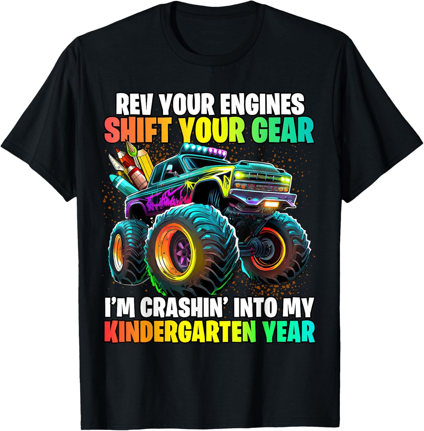 Back to School Kindergarten Monster Truck First Day Boys T-Shirt - T-Shirt | Black