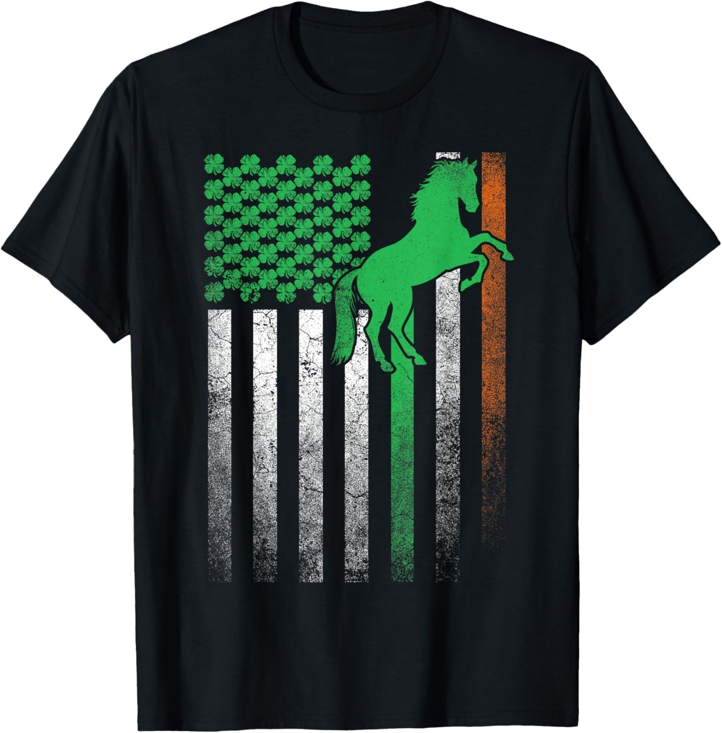 Horse Gift St. Patrick's Day Irish American Flag Ireland Women Kids Men T-Shirt - T-Shirt | Black