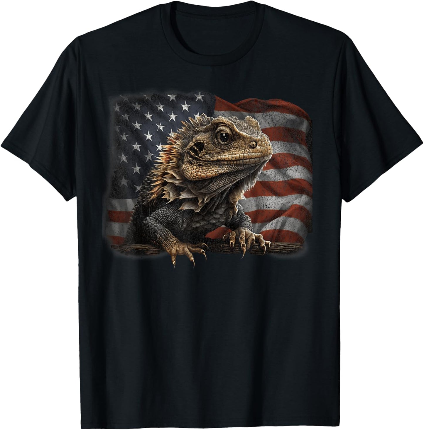 Bearded Dragon USA American Flag 4th of July Lizard Gifts T-Shirt - T-Shirt | Black