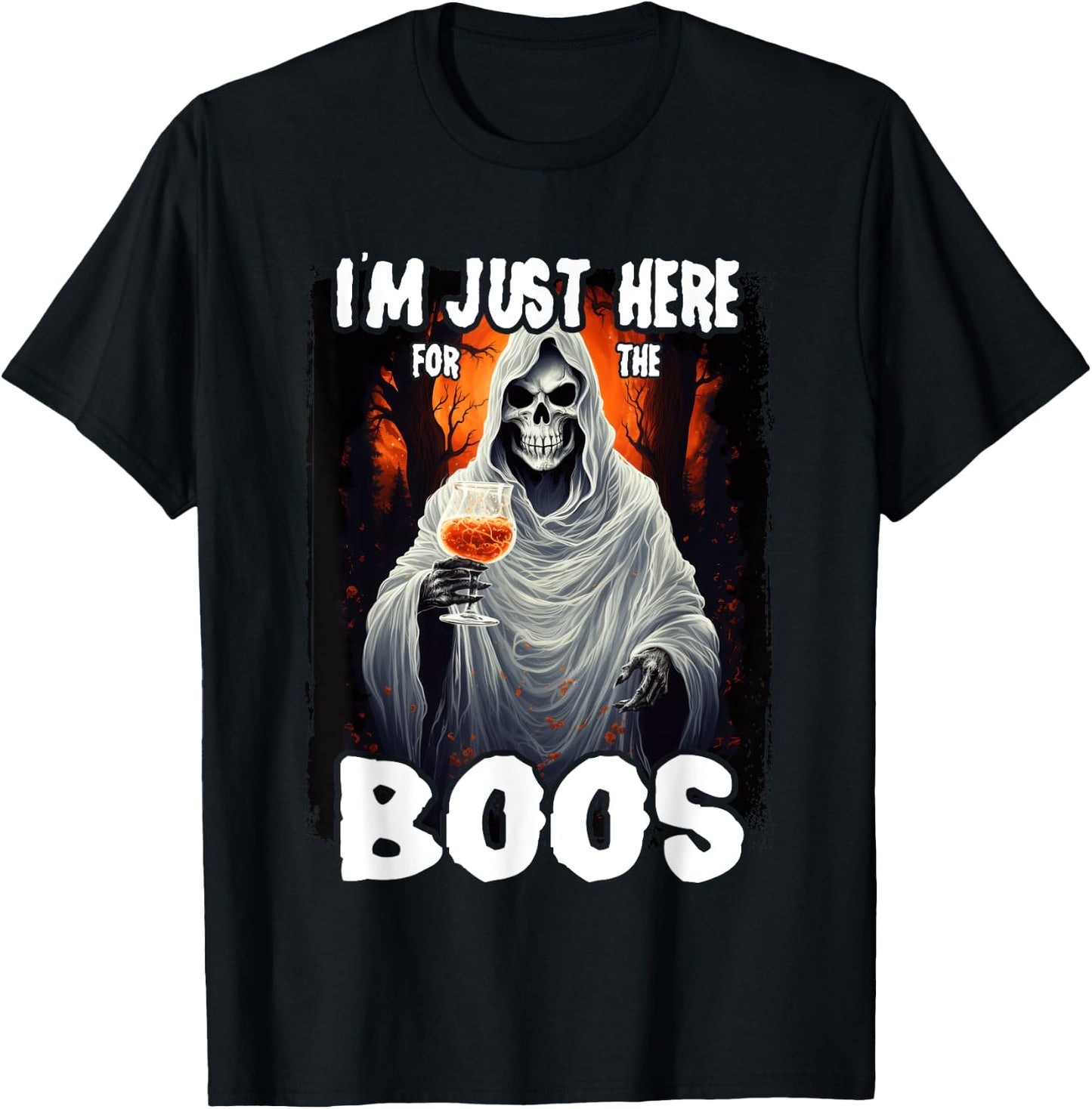 I'm Just Here For The Boos Ghost Funny Men Women Halloween T-Shirt - T-Shirt | Black