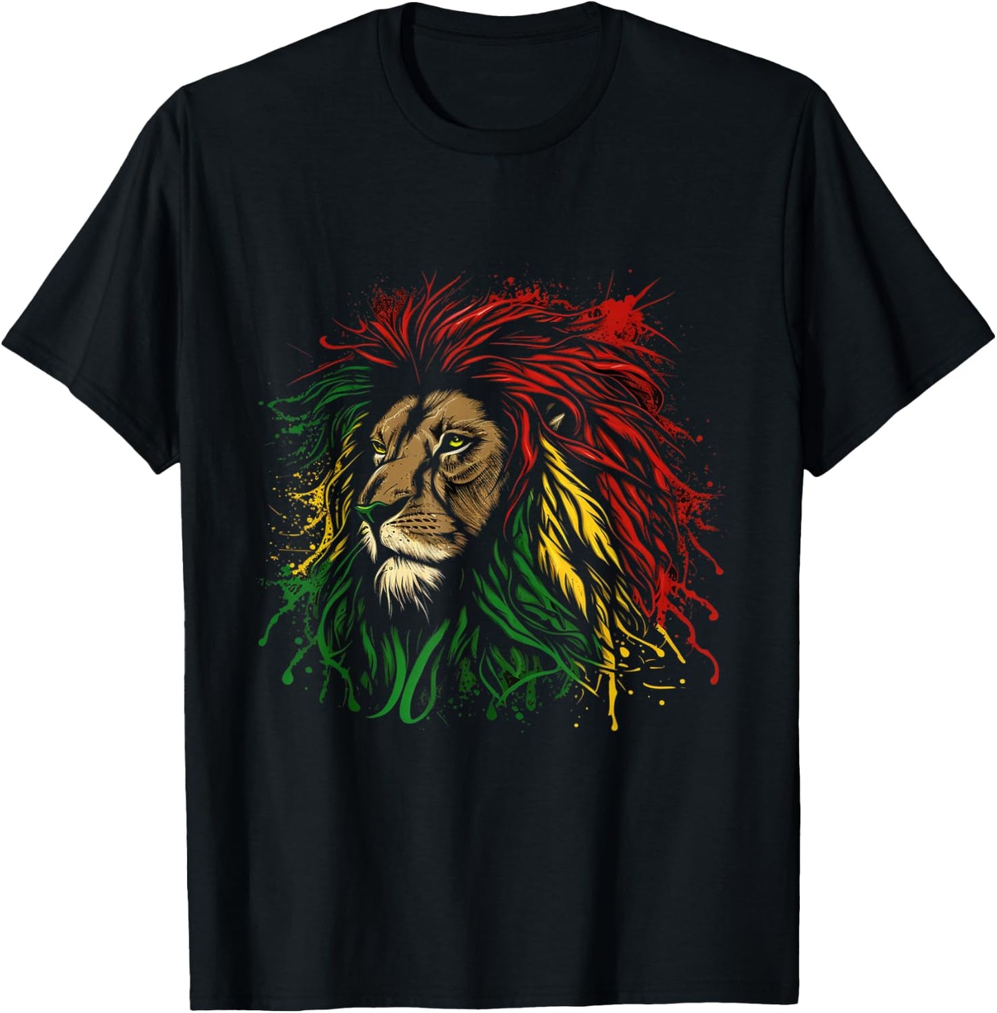 Rasta Reggae Lion Of Judah Jamaican Roots Rastafari Lion T-Shirt - T-Shirt | Black