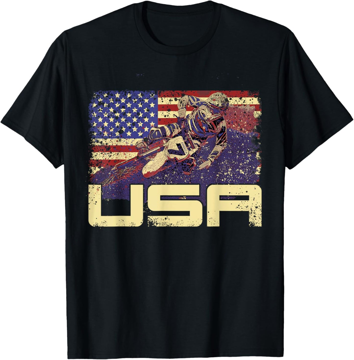 4th of July Dirt Bike Motocross Racing American Flag MX T-Shirt - T-Shirt | Black