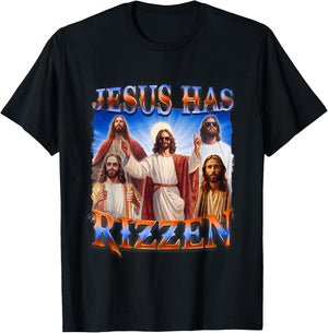 Jesus Has Rizzen Christian Men Women Bible Faith T-Shirt - T-Shirt | Black