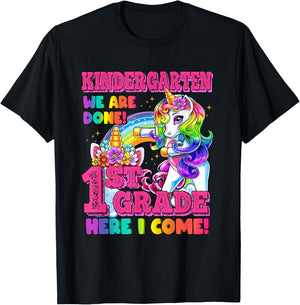Kindergarten we are done last day of school Unicorn Rainbow T-Shirt - T-Shirt | Black