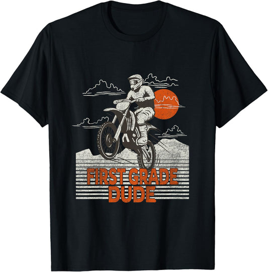 Kids First Grade Dude - First Day of School Dirt Bike Motorcycle T-Shirt - T-Shirt | Black