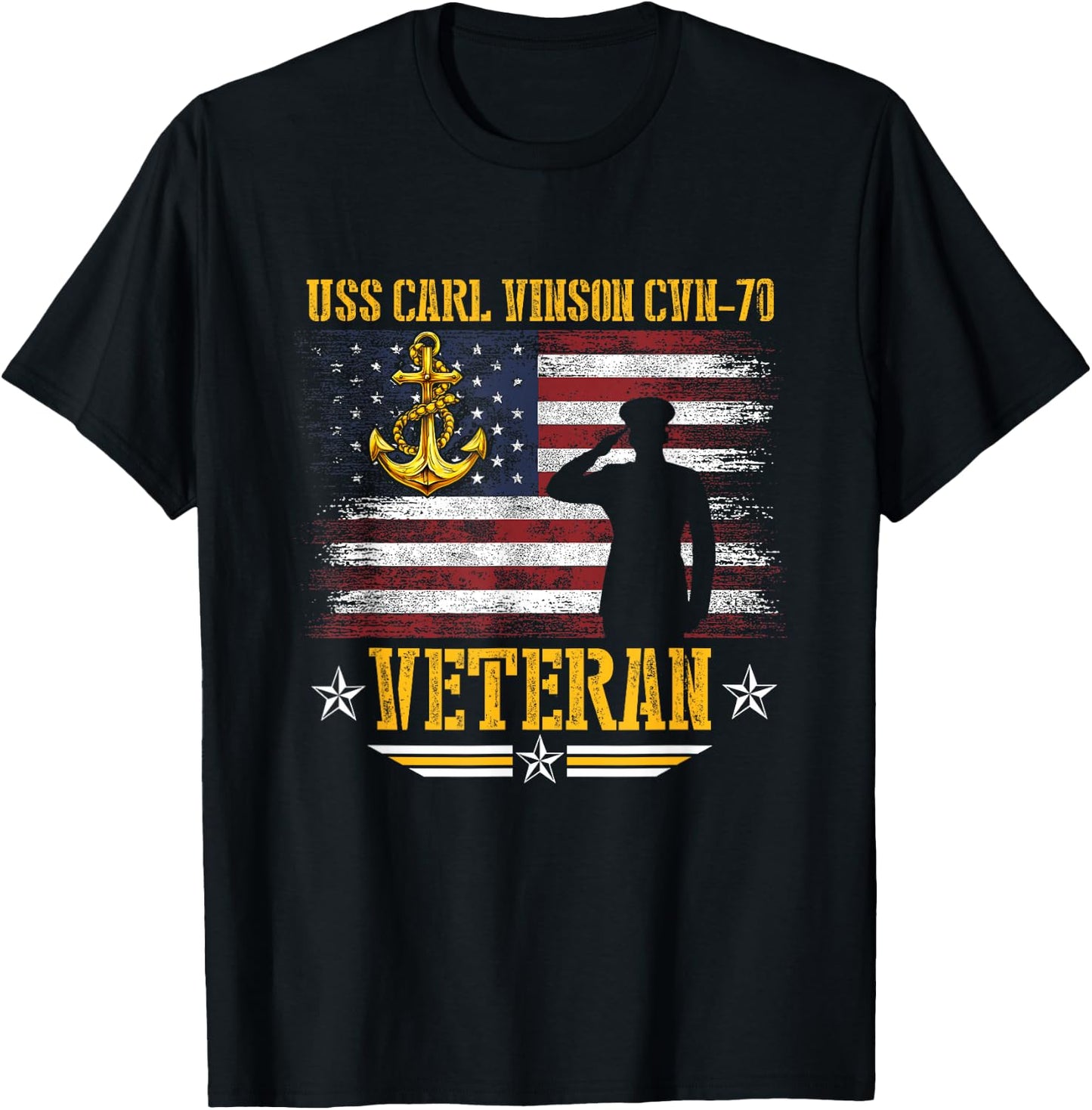 USS Carl Vinson CVN-70 Aircraft Carrier Veteran Flag Vintage T-Shirt - T-Shirt | Black