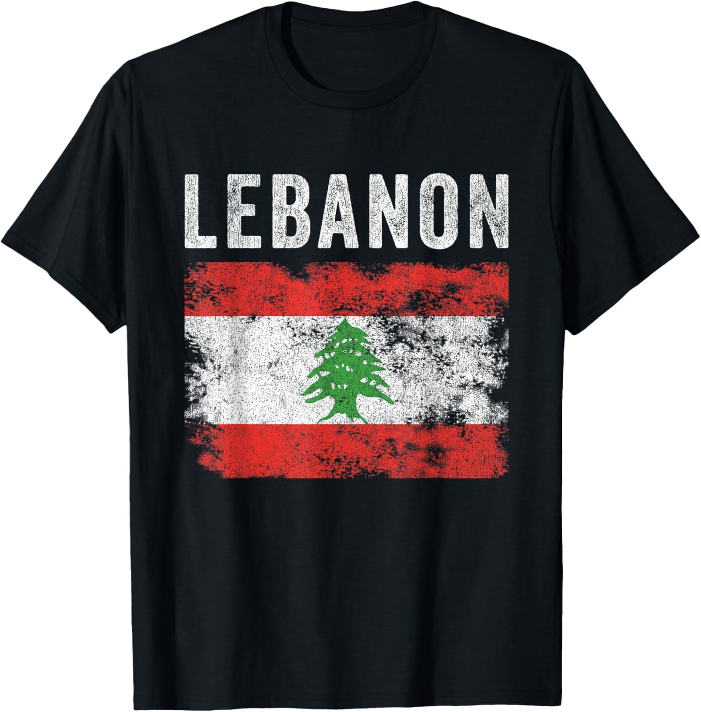 Lebanon Flag Distressed - Men Women Kids - Lebanese Flag T-Shirt - T-Shirt | Black