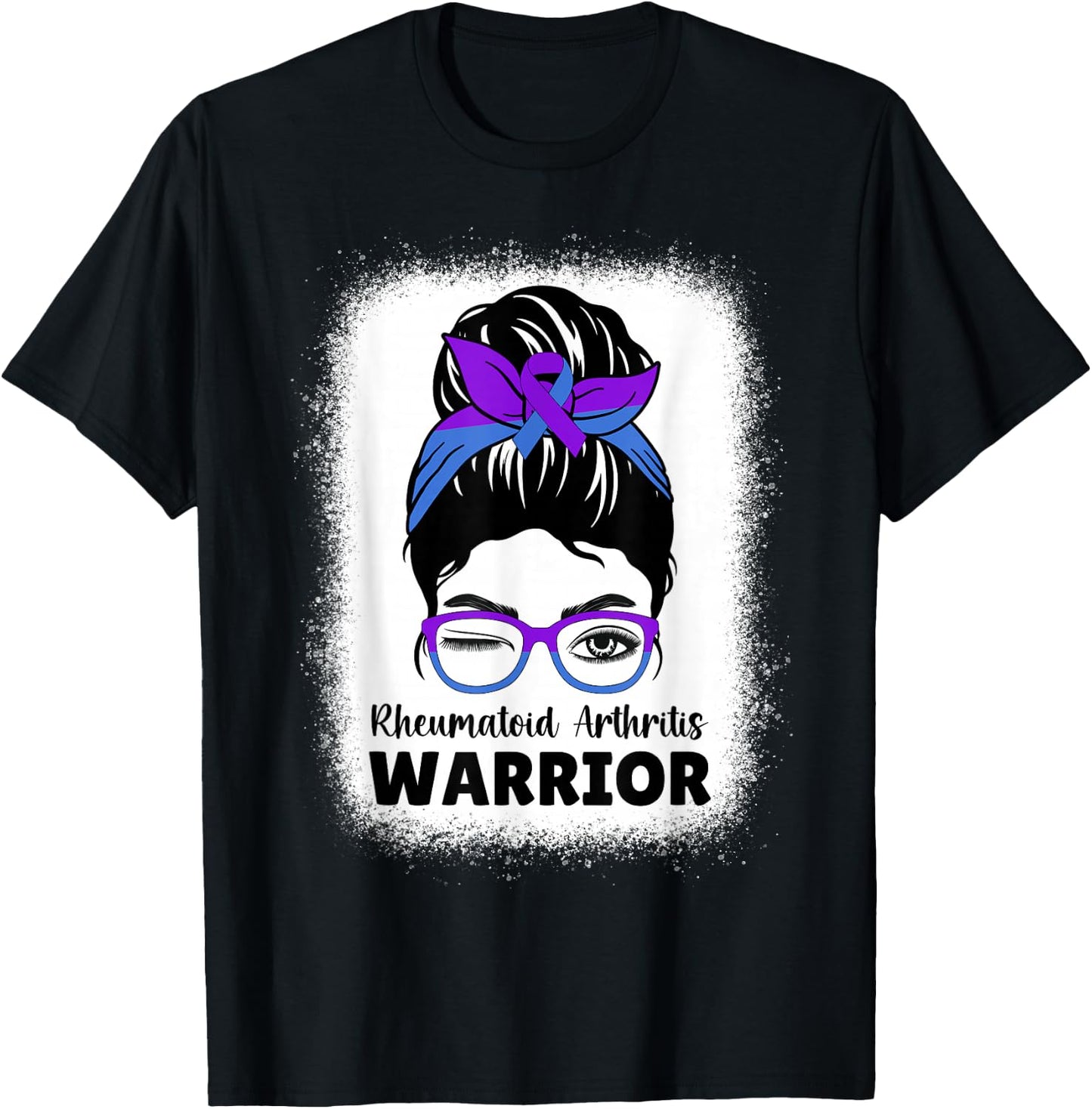 RA Rheumatoid Arthritis Awareness Warrior Women Messy Bun T-Shirt - T-Shirt | Black