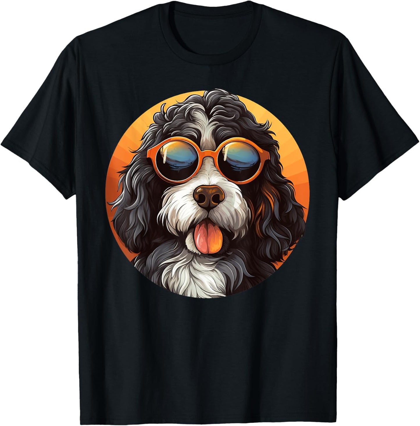 Cute Bernedoodle With Sunglasses Colorful Graphic Lover Dog Women Girls Kids T-Shirt - T-Shirt | Black