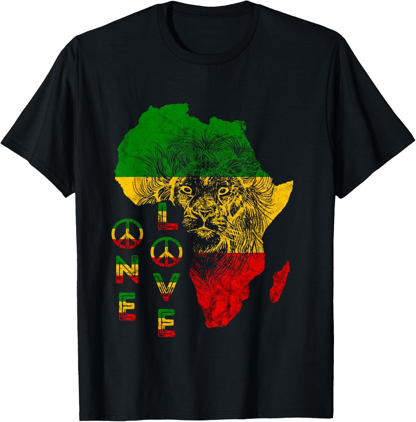 One Pride Love Lion Rasta Reggae Africa Map Lion Of Judah T-Shirt - T-Shirt | Black
