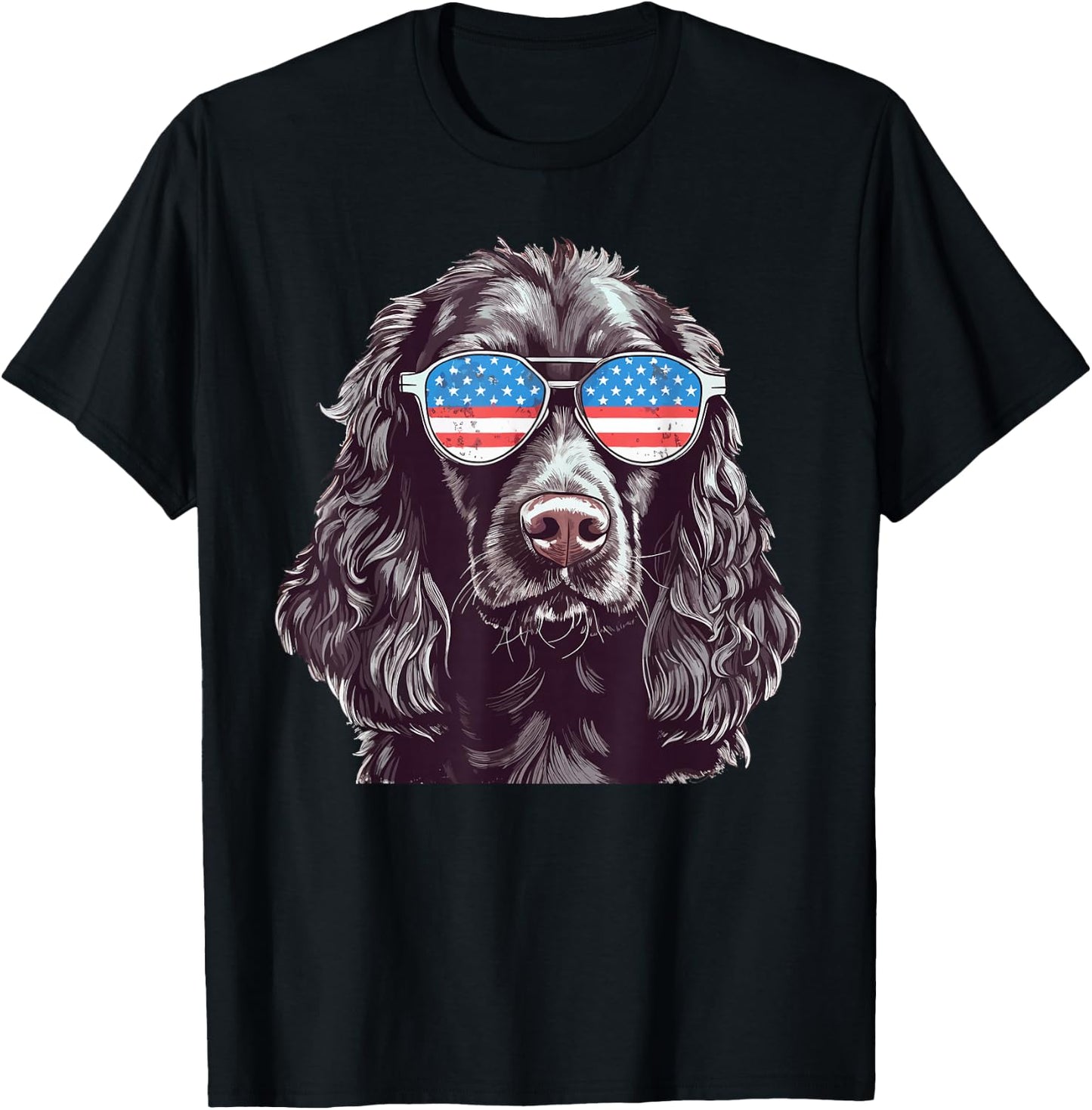 Boykin Spaniel USA American Flag Dog Sunglasses 4th of July T-Shirt - T-Shirt | Black
