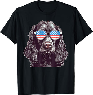 Boykin Spaniel USA American Flag Dog Sunglasses 4th of July T-Shirt - T-Shirt | Black