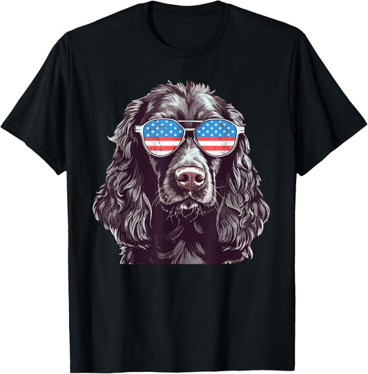 Boykin Spaniel USA American Flag Dog Sunglasses 4th of July T-Shirt - T-Shirt | Black