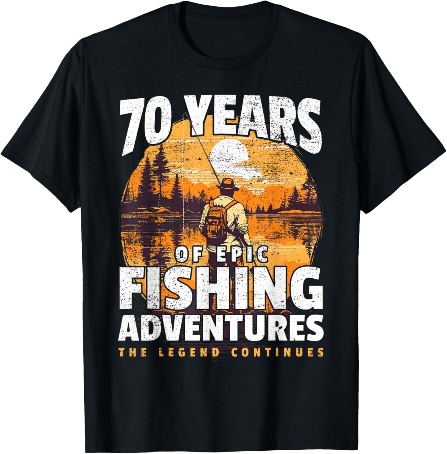 Fishing 70th Birthday 70 Year Old Fisherman T-Shirt - T-Shirt | Black