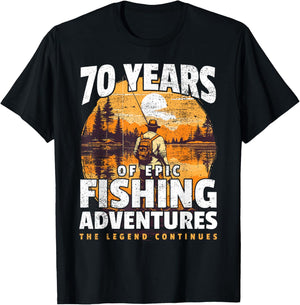 Fishing 70th Birthday 70 Year Old Fisherman T-Shirt - T-Shirt | Black