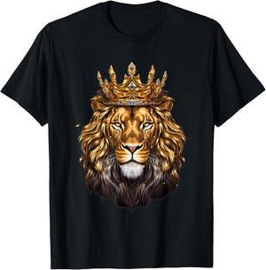 Lion Head Golden Crowned Biblical Lion of Judah T-Shirt - T-Shirt | Black