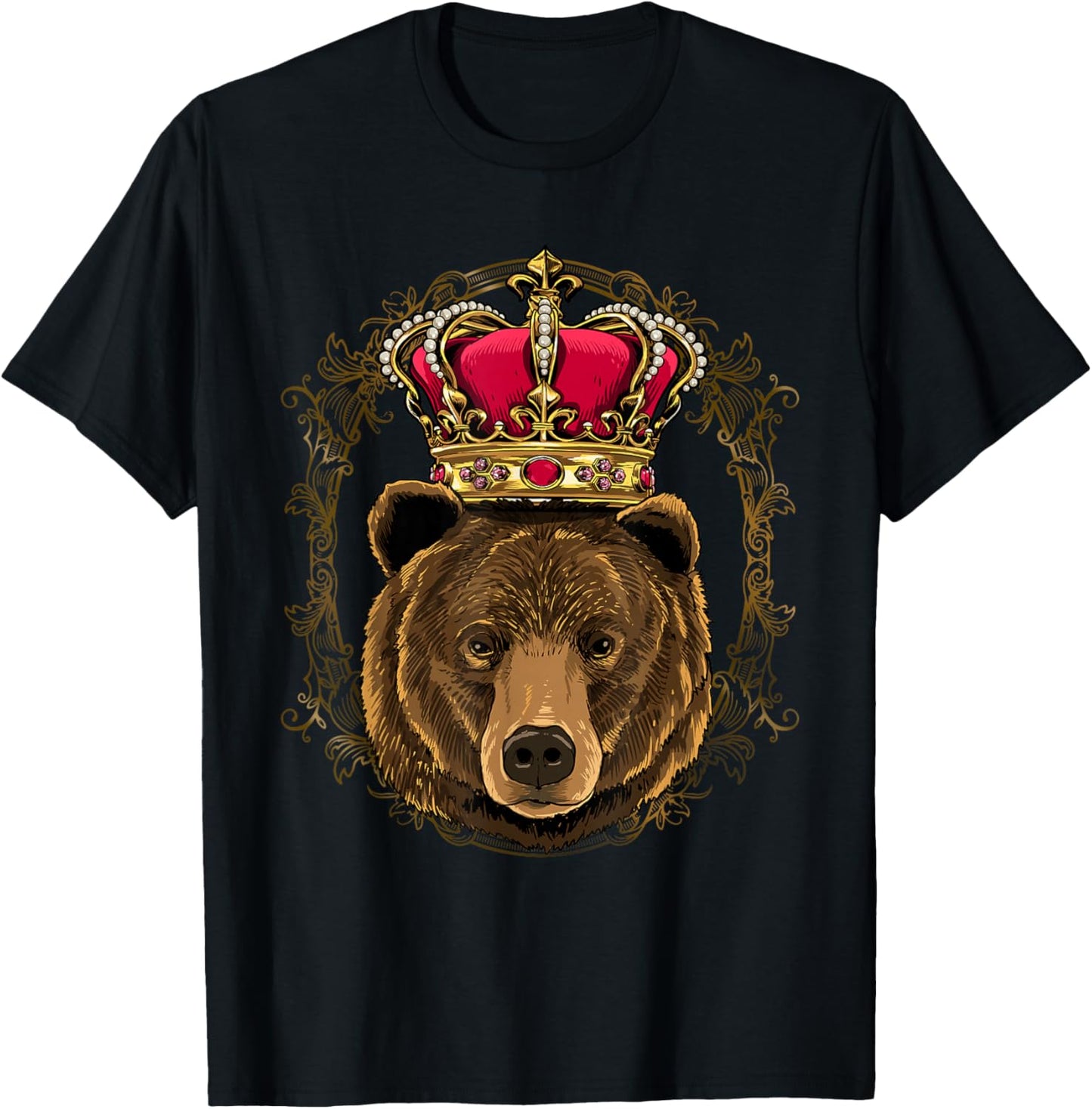 King Queen Grizzly Bear Animal Face Crown British Bear Lover T-Shirt - T-Shirt | Black