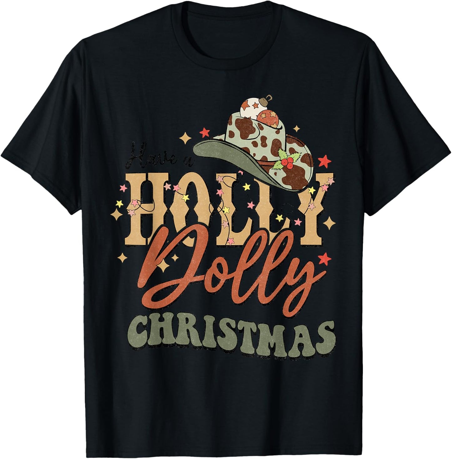Vintage Western Christmas Howdy Xmas Cowboy Hat Retro Jolly T-Shirt - T-Shirt | Black