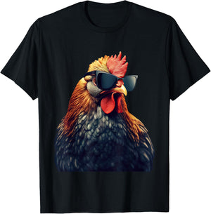 Retro Vintage Chicken Cool Rooster Wearing Sunglasses T-Shirt - T-Shirt | Black