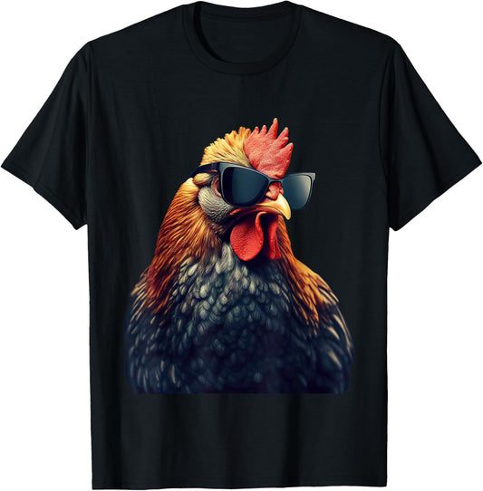 Retro Vintage Chicken Cool Rooster Wearing Sunglasses T-Shirt - T-Shirt | Black