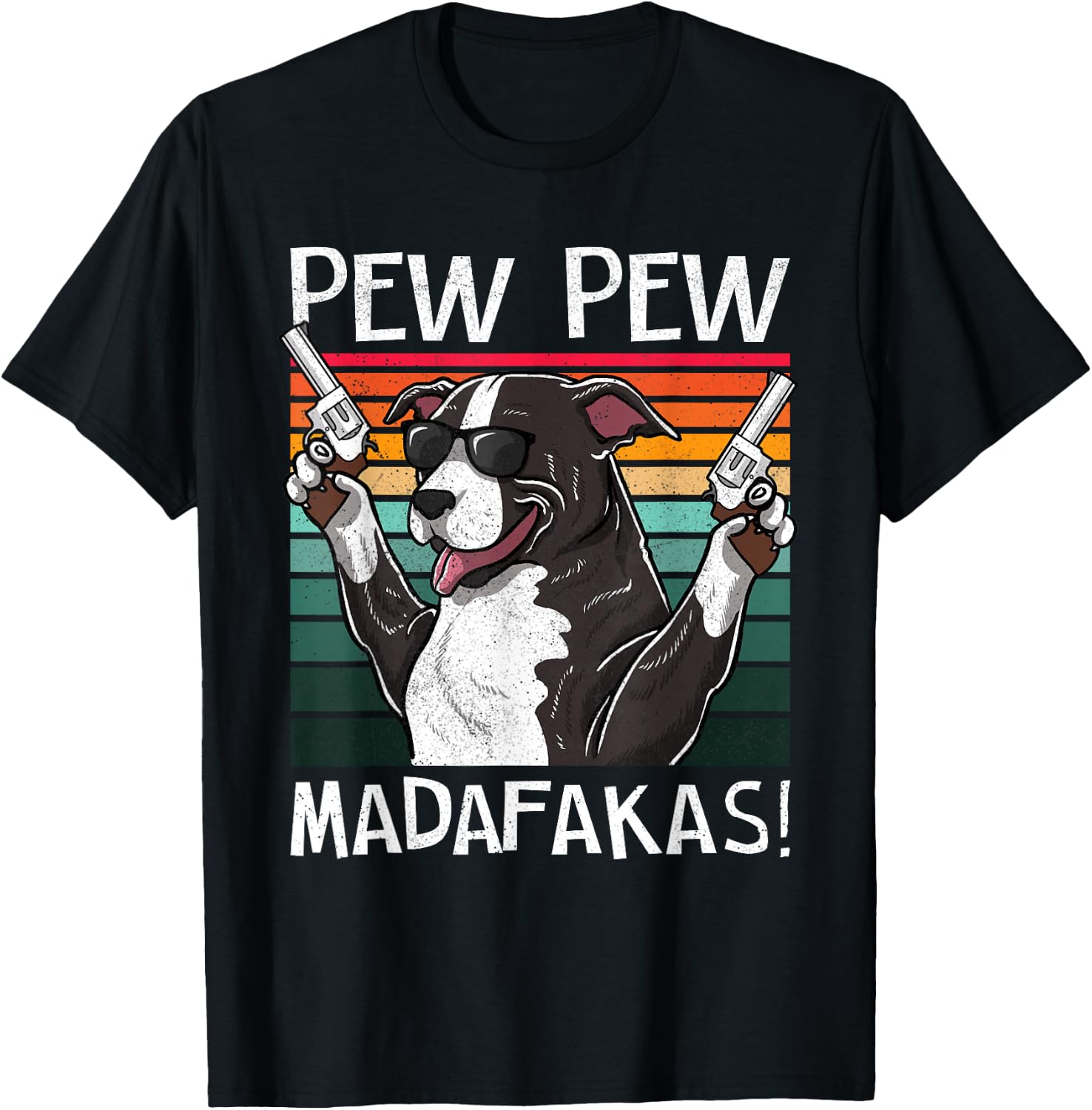 Pitbull Pew Dog Vintage Retro Sunset Dog Guns Pittie Women T-Shirt - T-Shirt | Black