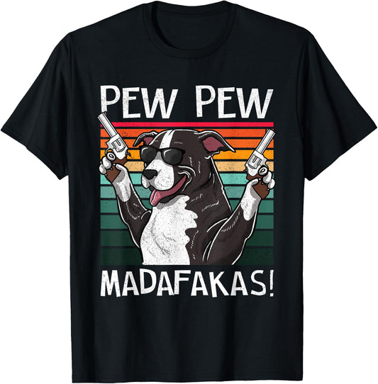 Pitbull Pew Dog Vintage Retro Sunset Dog Guns Pittie Women T-Shirt - T-Shirt | Black