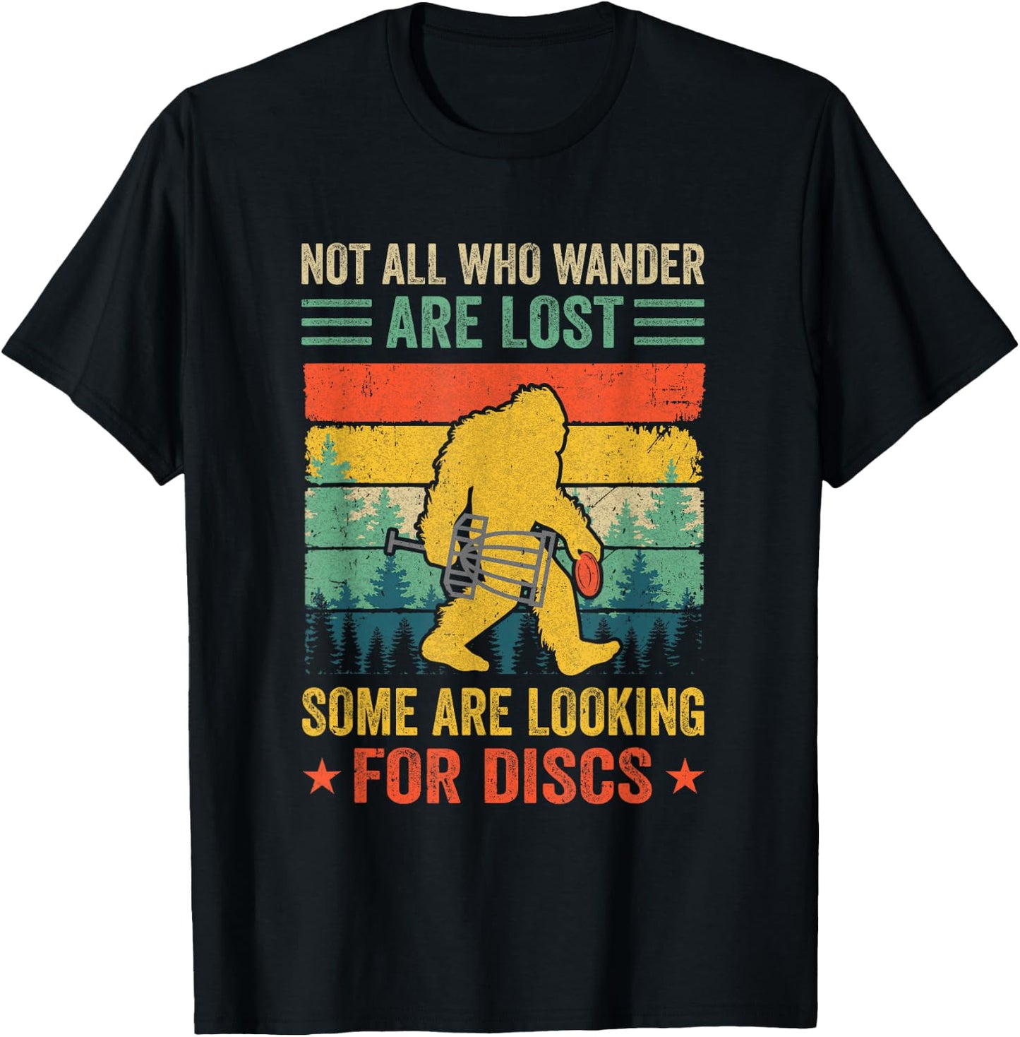 Funny Disc Golf Women Bigfoot Disc Golf Player Retro T-Shirt - T-Shirt | Black