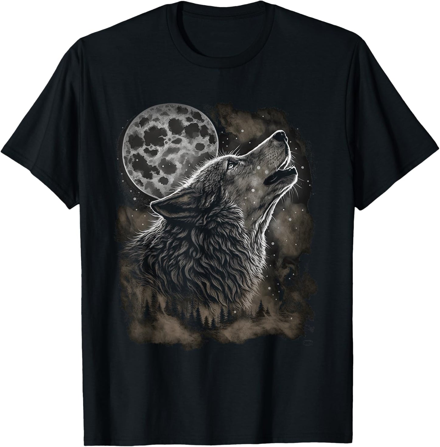 Wolves howling at moon wolf wild animal T-Shirt - T-Shirt | Black