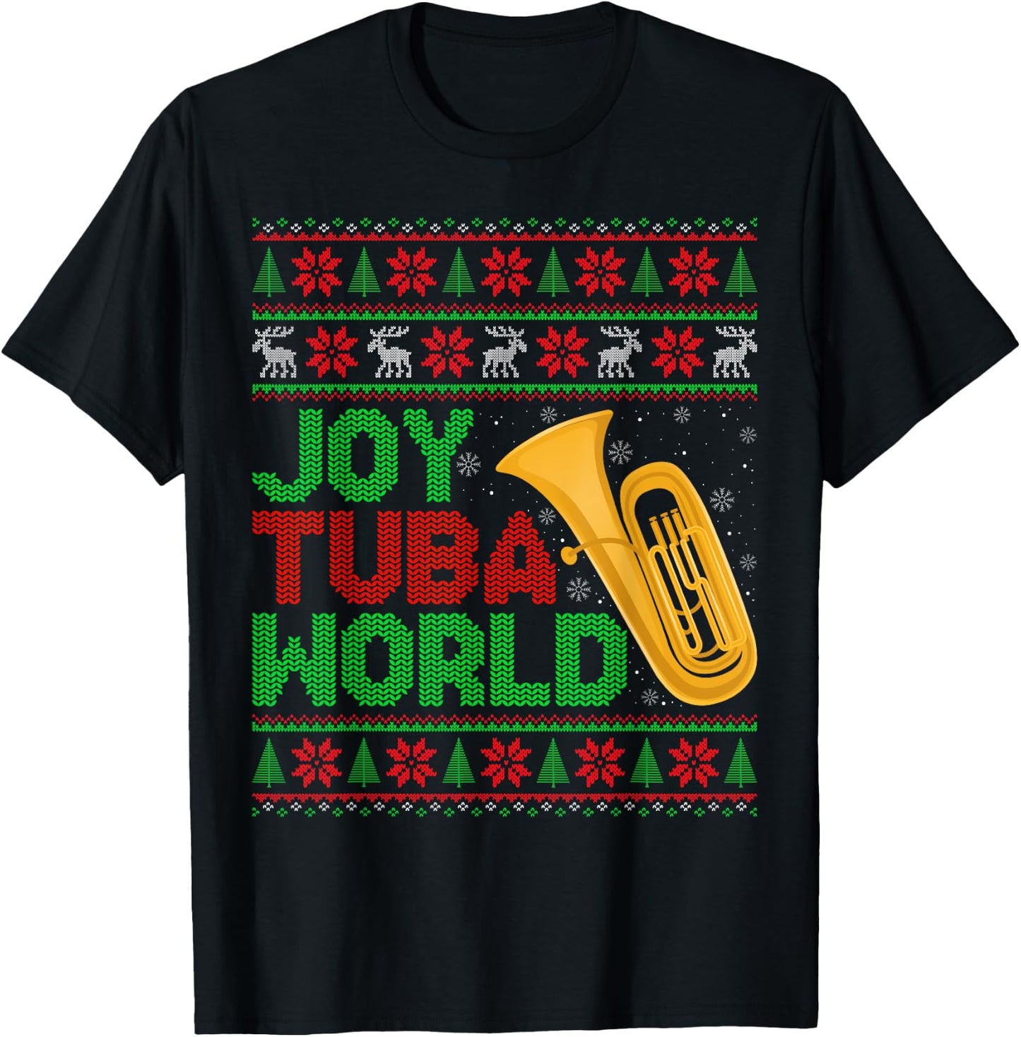 Joy Tuba World Music Lover Xmas Tuba Ugly Christmas T-Shirt - T-Shirt | Black