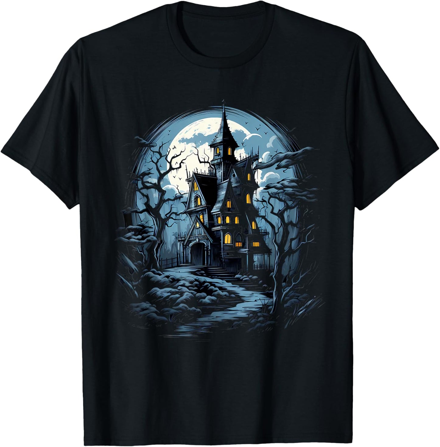 Haunted NIght Escape: Halloween House Intrigue T-Shirt - T-Shirt | Black