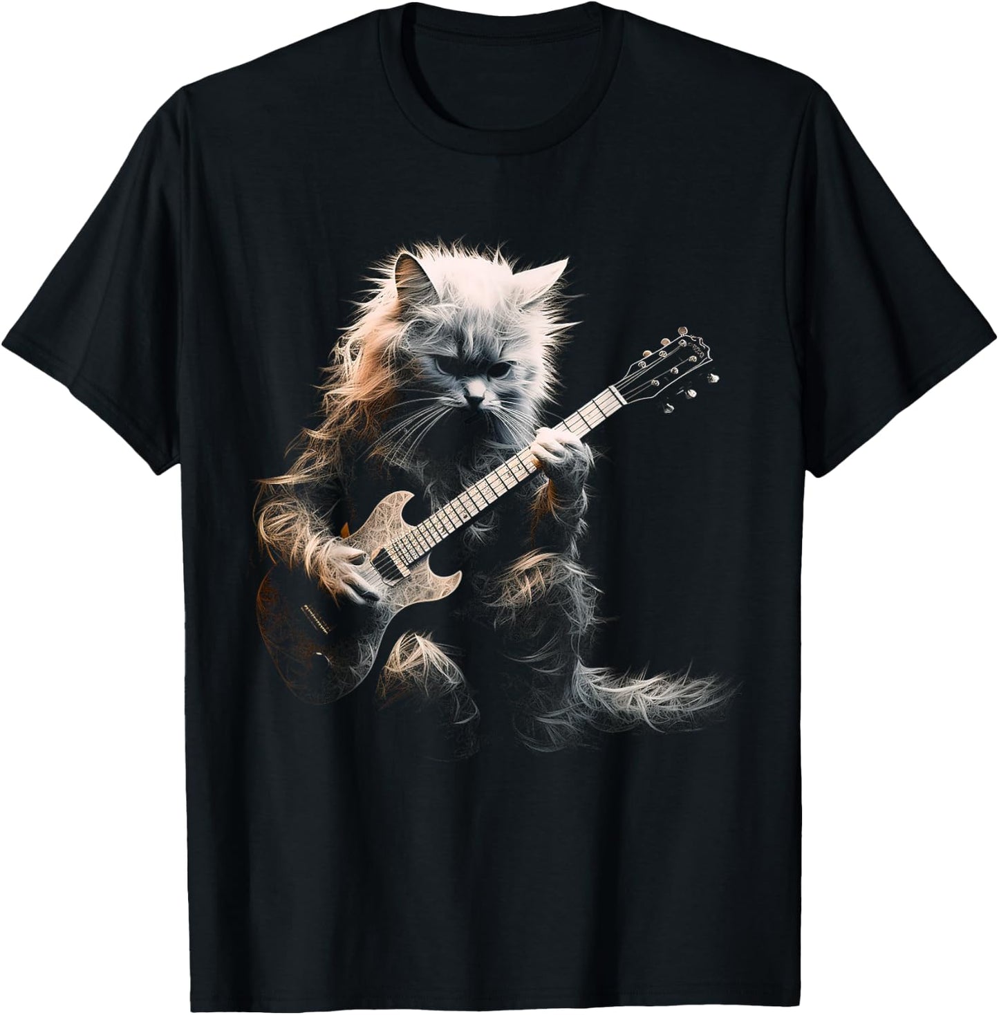 Funny Guitar Cat Rock Cat Playing Guitar T-Shirt - T-Shirt | Black