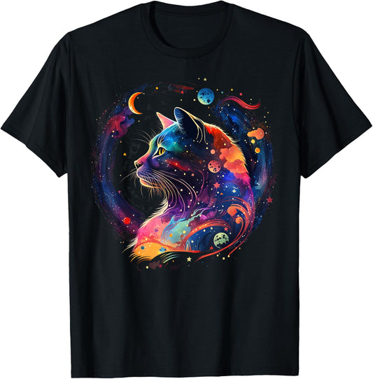 Astronaut Outer Space Kitty on Galaxy Cat Lover T-Shirt - T-Shirt | Black