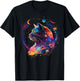 Astronaut Outer Space Kitty on Galaxy Cat Lover T-Shirt - T-Shirt | Black