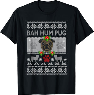 Bah-Hum Pug Pugly Ugly Christmas Sweater Dog Pugs T-Shirt - T-Shirt | Black